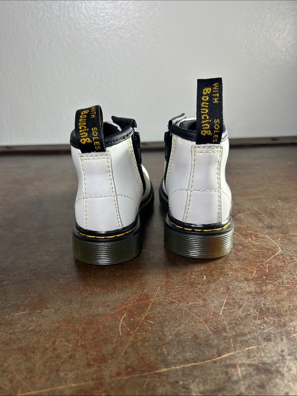 Dr. Martens White Leather Boots Black Accents Yellow Stitching Toddler Size US 4 - Picture 4 of 11